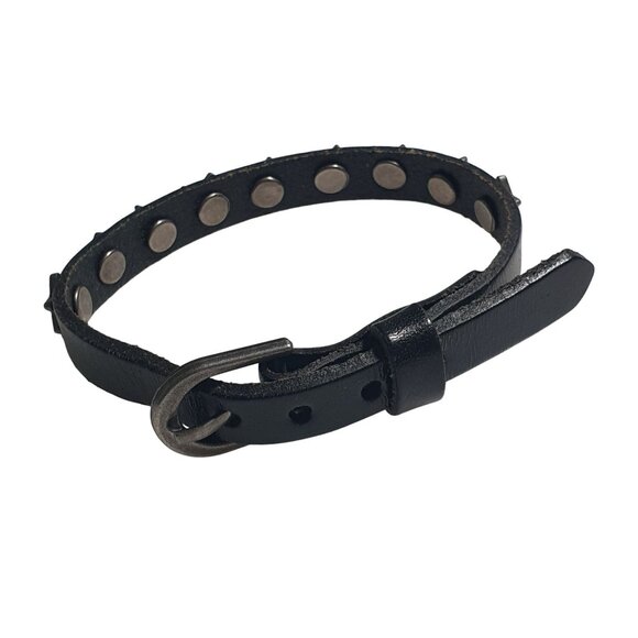 Black Leather Wristband Star Studded Adjustable Silver Buckle Unique Punk Rock - Picture 2 of 5
